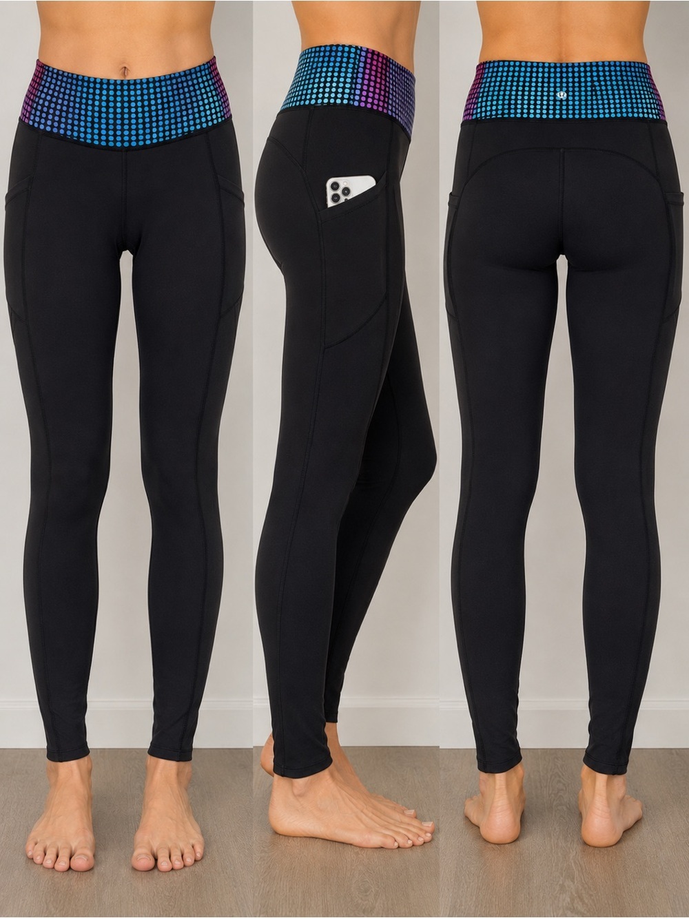Lululemon Pixel Dot Speed Up Tights Side Pockets Ombre Waist Size 4